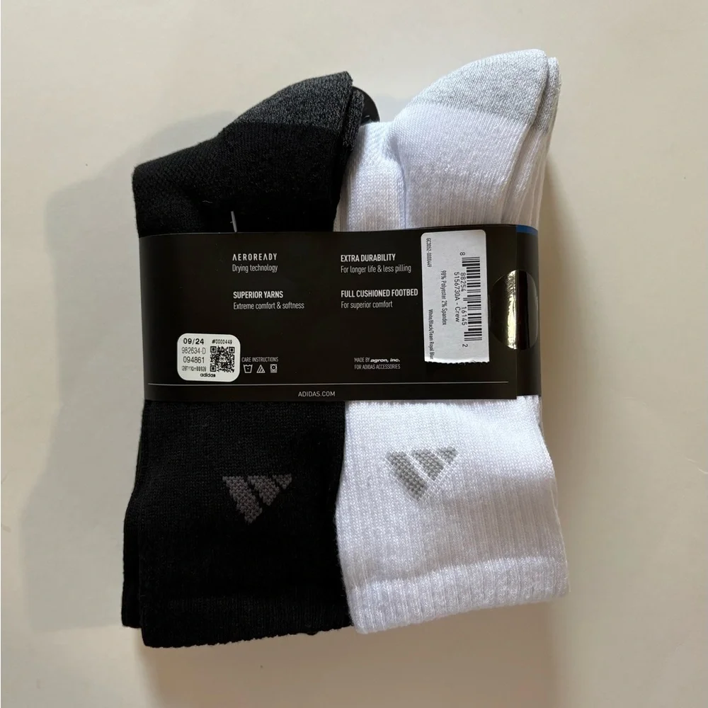 Adidas Performance Cushioned Athletic Tall Crew Socks 6 pair pack 3 stripes logo
